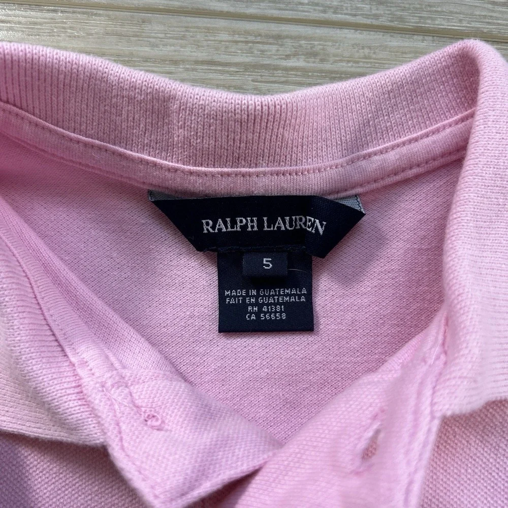 Ralph Lauren Girls 5 Pink Mesh Polo Dress Embroidered‎ Navy Pony Pleated Skirt